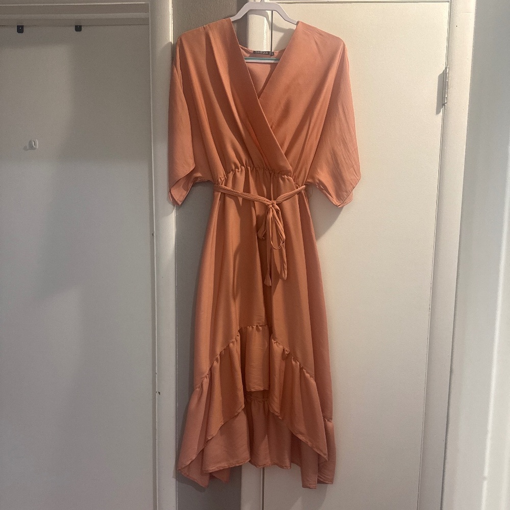 Silky Peach Midi Dress